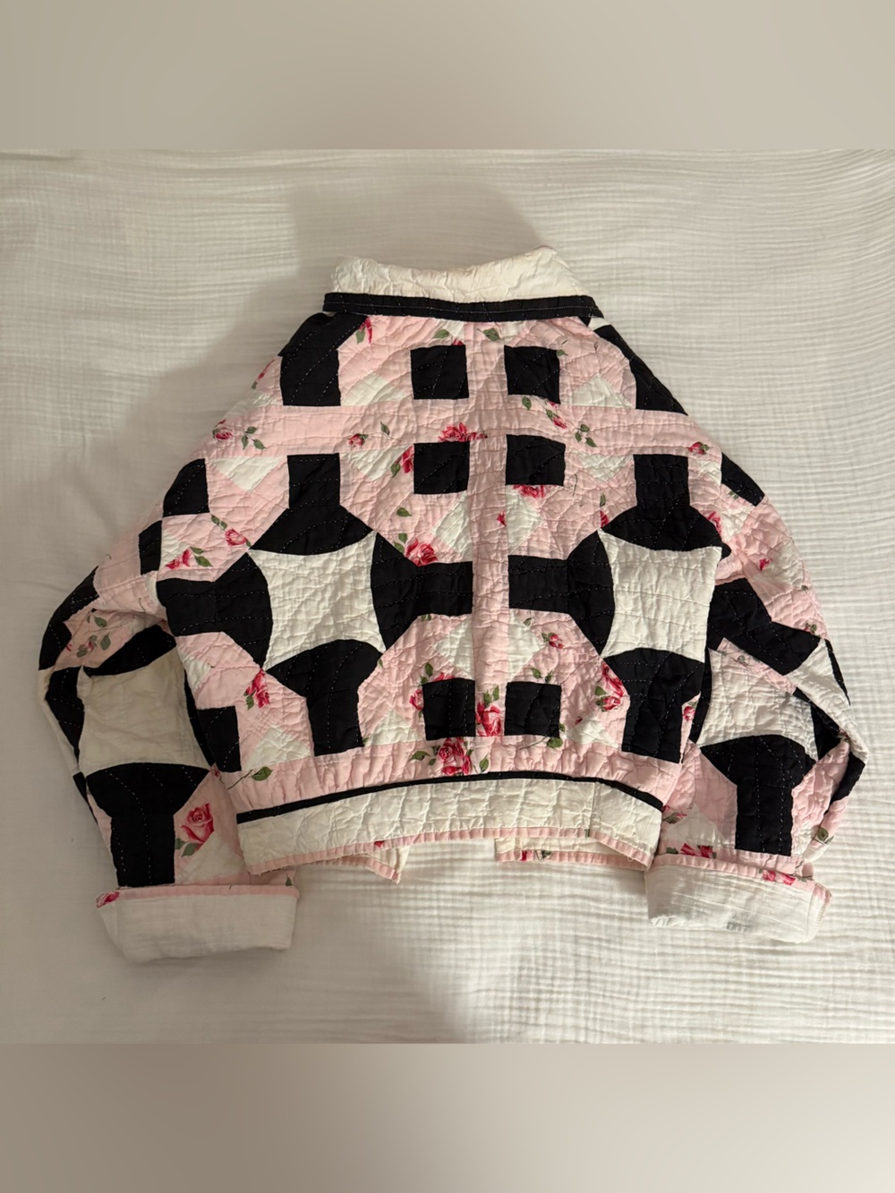 Handmade one of one quilted jacket patchwork rose buds size small